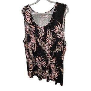 croft & barrow Black Tank with Pink Palm Leaf Print
